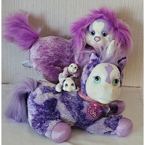 Unicorn Puppy Surprise Lot of 2 Moms 2 Puppy Babies Purple Zooey Chloe Plush - Picture 1 of 13